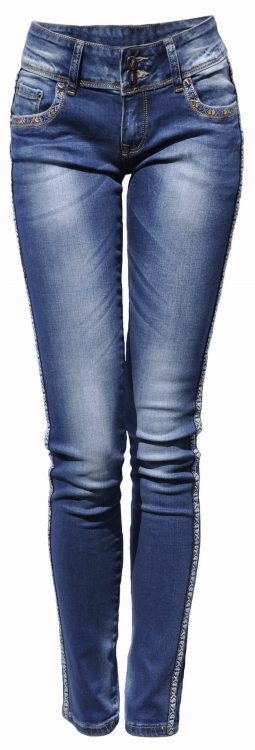Spodnie Damskie Jeans Denim RURKI Kobiece lampasy w Azteckie Wzory model #435 na Wiosnę Lato Jesień Zimę w sklepie FASHIONAVENUE.PL