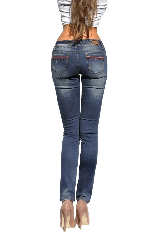 Spodnie Damskie Jeans Denim RURKI Kobiece Lampasy Koraliki Wzory model #419 na Wiosnę Lato Jesień Zimę w sklepie FASHIONAVENUE.PL