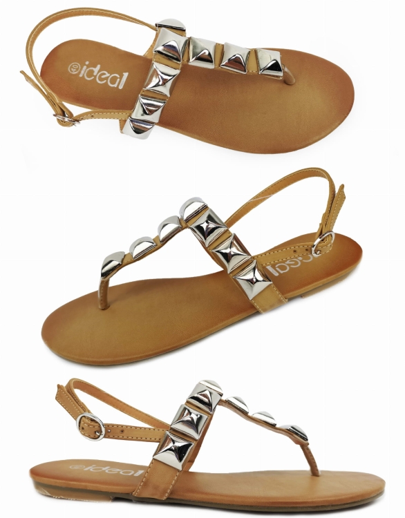 Modne Klapki Sandały Japonki Rock Stud Nity Ćwieki Dżety #9648 Camel na Lato w sklepie FASHIONAVENUE.PL Promocja Wyprzedaż