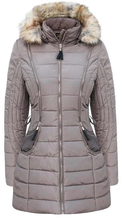 Najmodniejsza Ciepła Kurtka Damska Zimowa Puchówka Futerko Jenot Ocieplana Dopasowana Przeszycia Pikowania Kaptur Taliowana #133 Promocja w Sklepie FASHIONAVENUE.PL