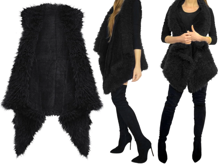 Najmodniejsza Kamizelka Damska Futrzna Dwustronna Asymetryczna Bezrękawnik Must Have Hit Sezonu #K001 Promocja w Sklepie FASHIONAVENUE.PL