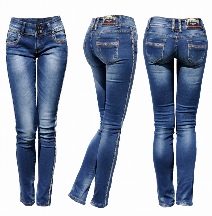 Spodnie Damskie Jeans Denim RURKI Kobiece Lampasy w Azteckie Wzory model #435 na Wiosnę Lato Jesień Zimę w sklepie FASHIONAVENUE.PL