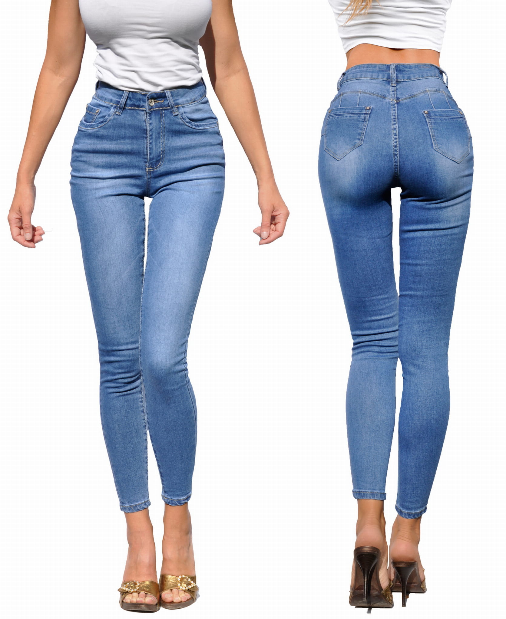 Modne Spodnie Damskie Jeans Denim Dopasowane Mamuśki Rurki Wysoki Stan Duża Pupa Zgrabne Wiosna Lato Jesień model #3662 FASHIONAVENUE.PL Promocja