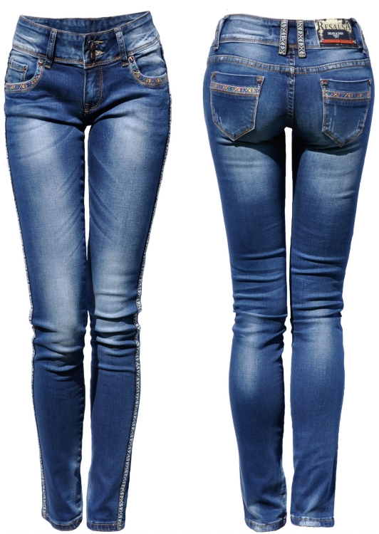 Spodnie Damskie Jeans Denim RURKI Kobiece Lampasy w Azteckie Wzory model #435 na Wiosnę Lato Jesień Zimę w sklepie FASHIONAVENUE.PL