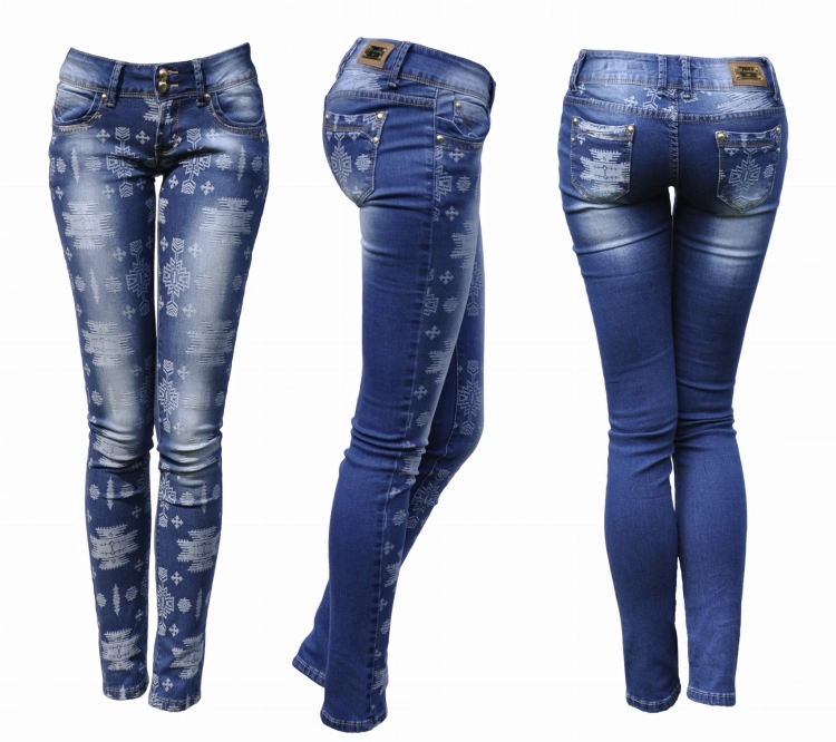 Spodnie Damskie Jeans Denim Wzory Azteckie RURKI Kobiece model #317 na Wiosnę Lato Jesień Zimę w sklepie FASHIONAVENUE.PL