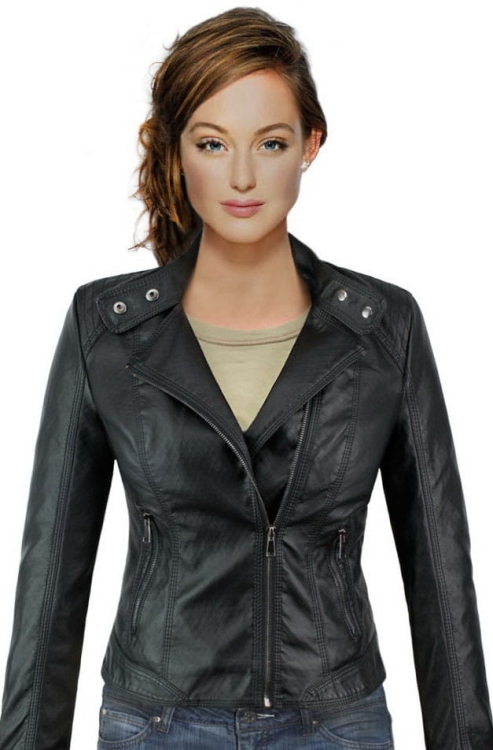 Najmodniejsza kurtka damska wiosenna jesienna 2017  typu ramoneska ze skóry wytłaczanej z ciepłym misiem kołnierz stójka model #90 Promocja w sklepie fashionavenue.pl Wyprzedaż