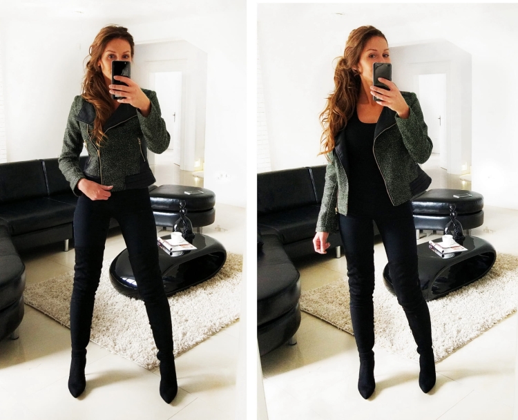 Kurtka Damska Ramoneska Skóra Materiał Melanż Jesień Zima 2018 Nowy Model #126 Promocja Hit w Sklepie FASHIONAVENUE.PL