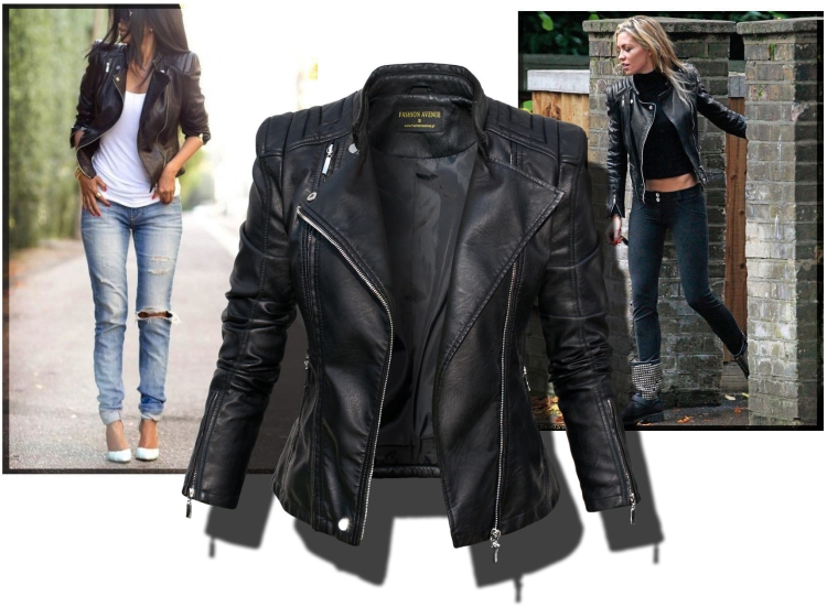 Modna Kurtka Damska Ramoneska Motocyklowa Rockowa Zameczki Przeszycia Wiosna Jesień 2018  Nowy Model #100 Promocja w Sklepie FASHIONAVENUE.PL Moto Biker Jacket
