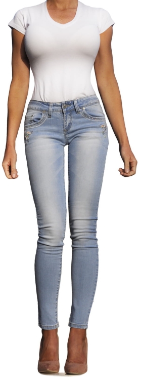 Spodnie Damskie Jeans Denim Dopasowane Rurki Kobiece Haft Cyrkonie model #587 na Wiosnę Lato Jesień Zimę w sklepie FASHIONAVENUE.PL