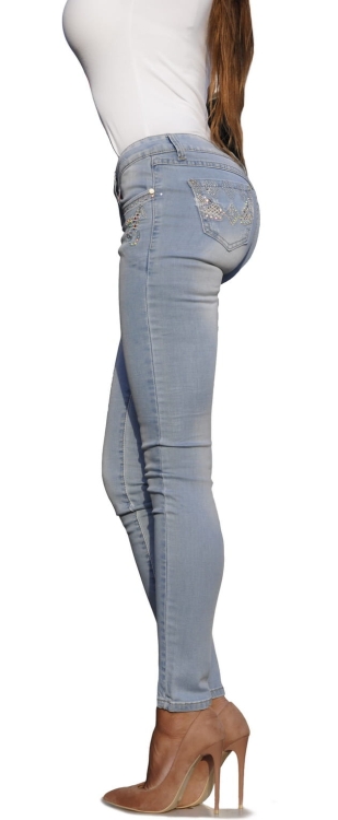 Spodnie Damskie Jeans Denim Dopasowane Rurki Kobiece Haft Cyrkonie model #587 na Wiosnę Lato Jesień Zimę w sklepie FASHIONAVENUE.PL