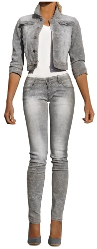 Spodnie Damskie Jeans Denim Dopasowane Rurki Kobiece Szare Ornamenty model #512 na Wiosnę Lato Jesień Zimę w sklepie FASHIONAVENUE.PL