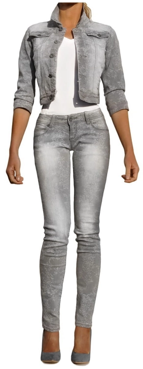 Spodnie Damskie Jeans Denim Dopasowane Rurki Kobiece Szare Ornamenty model #512 na Wiosnę Lato Jesień Zimę w sklepie FASHIONAVENUE.PL