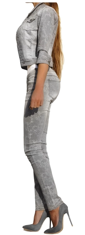 Spodnie Damskie Jeans Denim Dopasowane Rurki Kobiece Szare Ornamenty model #512 na Wiosnę Lato Jesień Zimę w sklepie FASHIONAVENUE.PL
