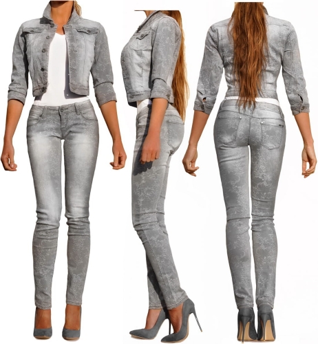 Spodnie Damskie Jeans Denim Dopasowane Rurki Kobiece Szare Ornamenty model #512 na Wiosnę Lato Jesień Zimę w sklepie FASHIONAVENUE.PL