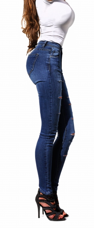 Modne Spodnie Damskie Jeans Mamuśki Wysoki Stan Rurki Cięte Strzępione Dziury Wyszczuplające Kobiece  Wiosna Lato Jesień model #S2567 FASHIONAVENUE.PL Promocja