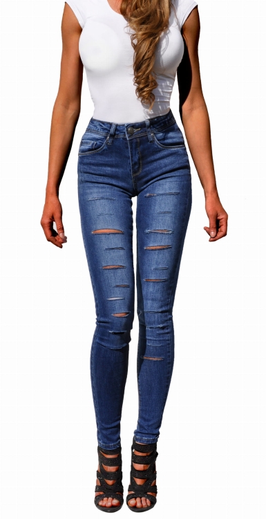 Modne Spodnie Damskie Jeans Mamuśki Wysoki Stan Rurki Cięte Strzępione Dziury Wyszczuplające Kobiece  Wiosna Lato Jesień model #S2567 FASHIONAVENUE.PL Promocja