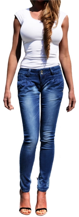 Modne Spodnie Damskie Jeans dla Króliczka Denim Wyszczuplające Kobiece ze Szwem i Baskinką Wiosna Lato Jesień model #0396 FASIONAVENUE.PL Promocja