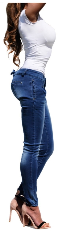 Modne Spodnie Damskie Jeans dla Króliczka Denim Wyszczuplające Kobiece ze Szwem i Baskinką Wiosna Lato Jesień model #0396 FASIONAVENUE.PL Promocja