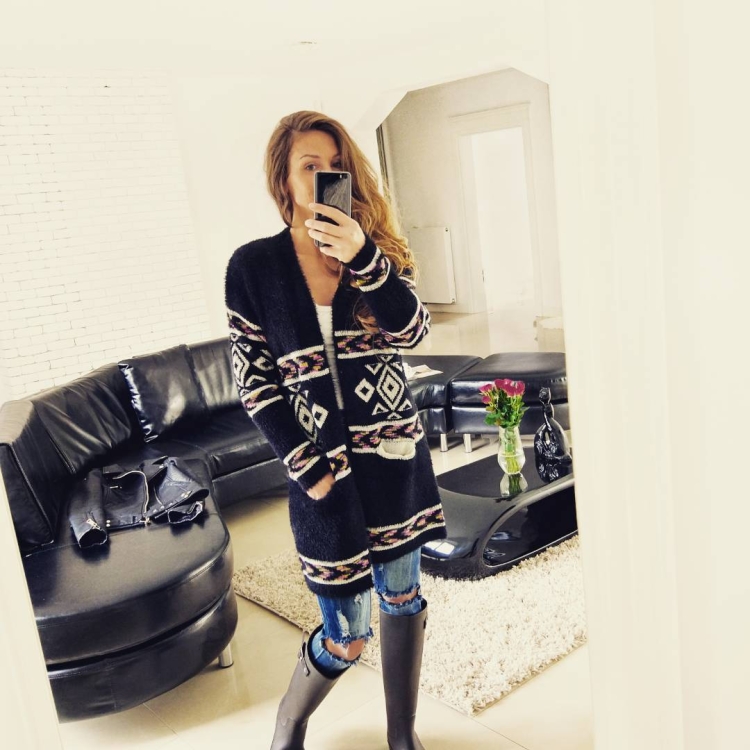 Ciepły Długi Sweter Kardigan BOHO ETNO we Wzory Skandynawskie Norweskie na Jesień i Wiosnę model #SW001 FASHIONAVENUE.PL