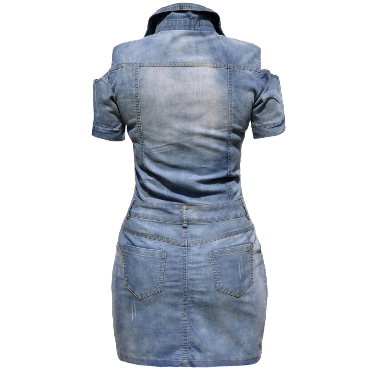 Modna Sukienka Mini Jeansowa Szmizjerka Denim na Napy z Kieszeniami Wiosna Lato Jesień model #1714 Promocja w Sklepie FASHIONAVENUE.PL