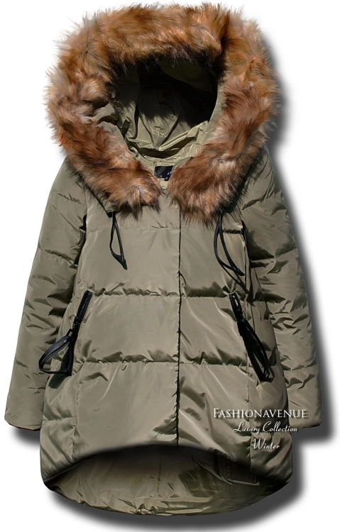 kurtka damska parka ocieplana asymetryczna futerko zamek napy zimowa wiosenna model #104 lewandowska fashionavenue.pl