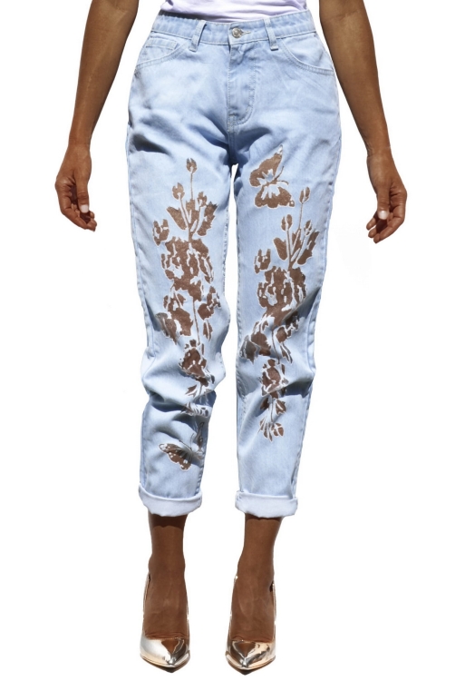 Modne Spodnie Damskie BOYFRIEND Jeans Denim Tiul Dziury Wysoki Stan  Wiosna Lato Jesień model LG199 FASHIONAVENUE.PL Promocja