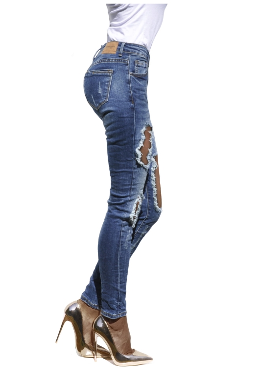 Modne Spodnie Damskie Jeans Rurki Dziury  Tiul Cekiny Wyszczuplające Kobiece Wiosna Lato Jesień model #CD13 FASHIONAVENUE.PL Promocja