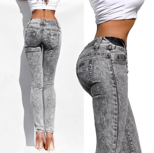 Spodnie Damskie Jeans Denim Dopasowane Rurki Kobiece Szare model #504 na Wiosnę Lato Jesień Zimę w sklepie FASHIONAVENUE.PL