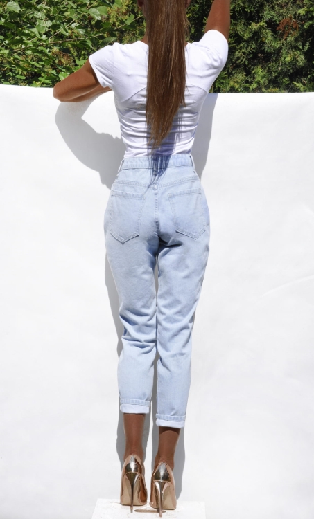Modne Spodnie Damskie DOYFRIEND Jeans Denim  Tiul Dziury Wysoki Stan  Wiosna Lato Jesień model LG231 FASHIONAVENUE.PL Promocja