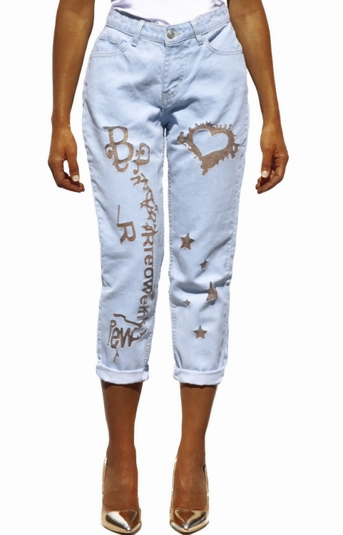 Modne Spodnie Damskie DOYFRIEND Jeans Denim  Tiul Dziury Wysoki Stan  Wiosna Lato Jesień model LG231 FASHIONAVENUE.PL Promocja