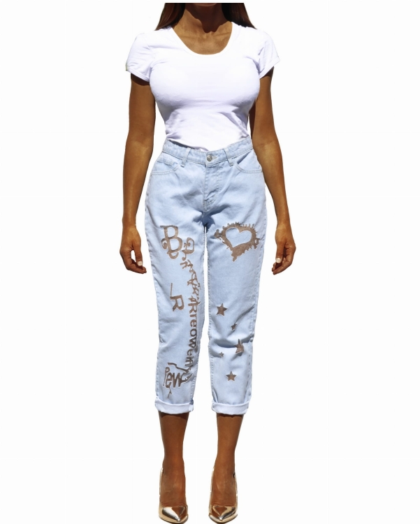 Modne Spodnie Damskie DOYFRIEND Jeans Denim  Tiul Dziury Wysoki Stan  Wiosna Lato Jesień model LG231 FASHIONAVENUE.PL Promocja