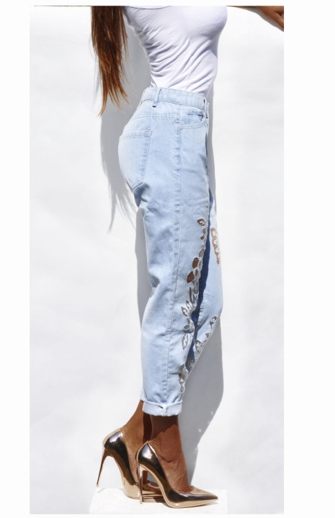 Modne Spodnie Damskie DOYFRIEND Jeans Denim  Tiul Dziury Wysoki Stan  Wiosna Lato Jesień model LG231 FASHIONAVENUE.PL Promocja