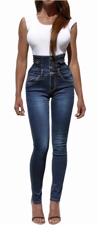 Modne Spodnie Damskie Jeans Denim Z Gorsetem Wysoki Stan Duża Pupa Zgrabne Wiosna Lato Jesień model #red-135 FASHIONAVENUE.PL Promocja