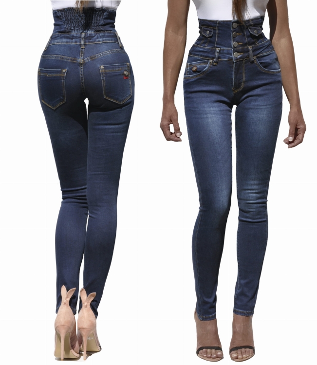 Modne Spodnie Damskie Jeans Denim Z Gorsetem Wysoki Stan Duża Pupa Zgrabne Wiosna Lato Jesień model #red-135 FASHIONAVENUE.PL Promocja