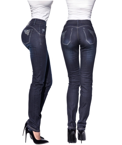Modne Spodnie Damskie Jeans Denim Dopasowane Klasyczne Zgrabne Wiosna Lato Jesień model #S2352 FASHIONAVENUE.PL Promocja