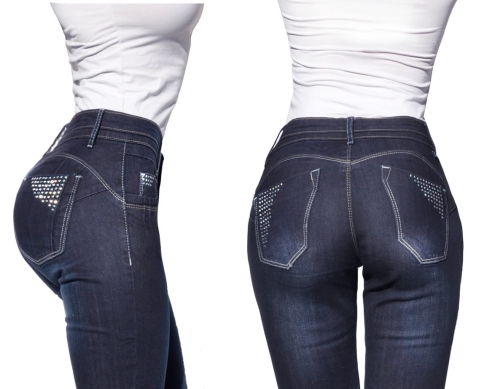 Modne Spodnie Damskie Jeans Denim Dopasowane Klasyczne Zgrabne Wiosna Lato Jesień model #S2352 FASHIONAVENUE.PL Promocja