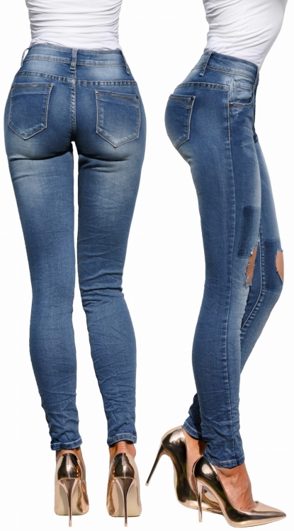 Modne Spodnie Damskie Jeans Denim Dopasowane Rurki Przetarcia Dziury Wiosna Lato Jesień model #S2186 FASHIONAVENUE.PL Promocja