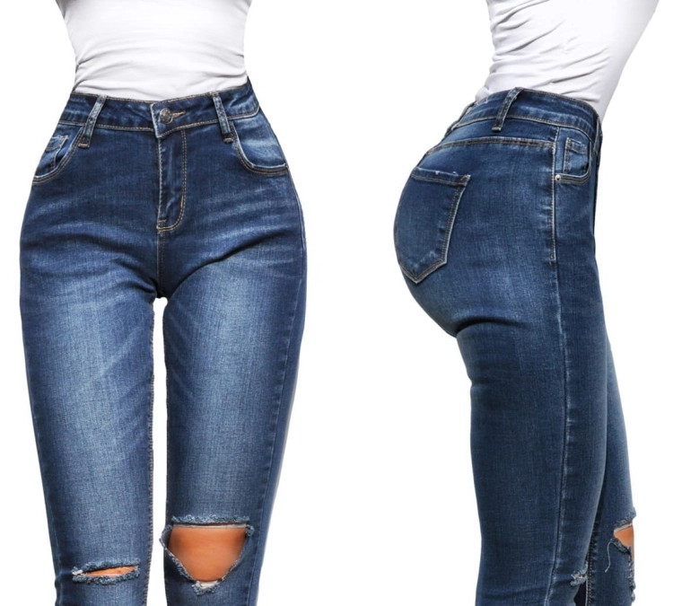 Modne Spodnie Damskie Jeans Denim Dopasowane Rurki Dziury Wiosna Lato Jesień model #M811 FASHIONAVENUE.PL Promocja