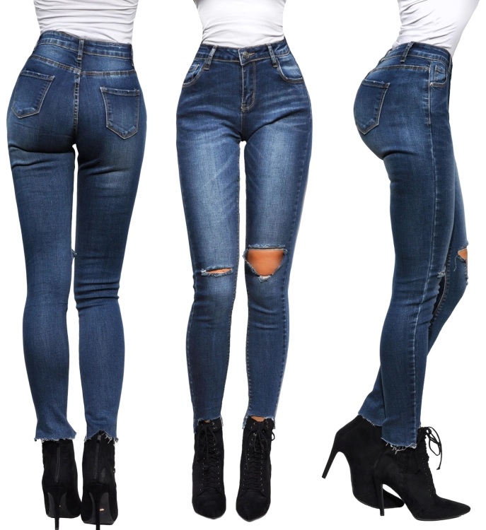 Modne Spodnie Damskie Jeans Denim Dopasowane Rurki Dziury Wiosna Lato Jesień model #M811 FASHIONAVENUE.PL Promocja