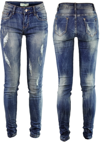 Spodnie Damskie Jeans Slim-Fit SKINNY Przecierane Dekatyzowane Stan Normalny model #S003 na Wiosnę Lato Jesień Zimę w sklepie FASHIONAVENUE.PL 