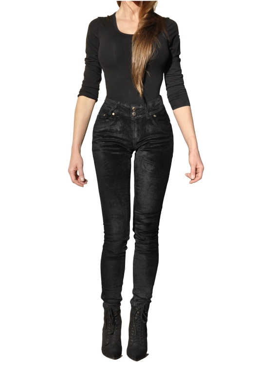 Spodnie Damskie RURKI Obcisłe Kobiece Aksamitne Welurowe  Czarne model #RD1818 na Wiosnę Lato Jesień Zimę w sklepie FASHIONAVENUE.PL