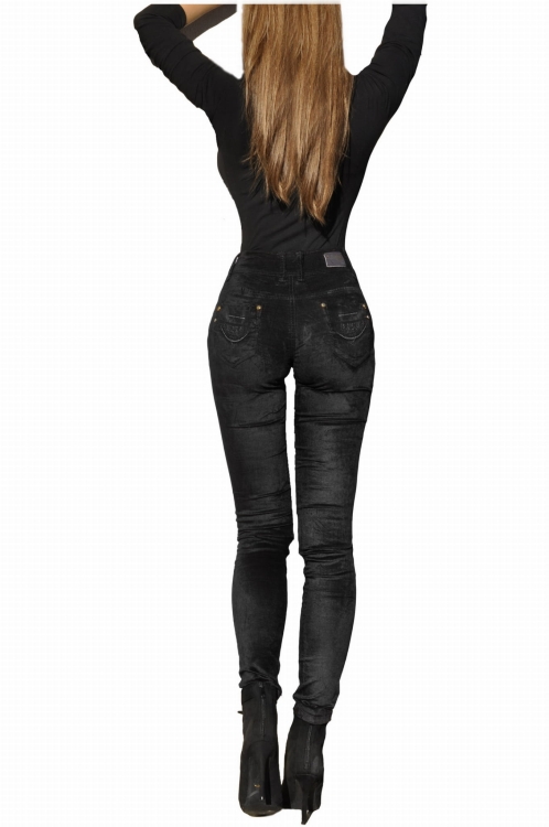 Spodnie Damskie RURKI Obcisłe Kobiece Aksamitne Welurowe  Czarne model #RD1818 na Wiosnę Lato Jesień Zimę w sklepie FASHIONAVENUE.PL