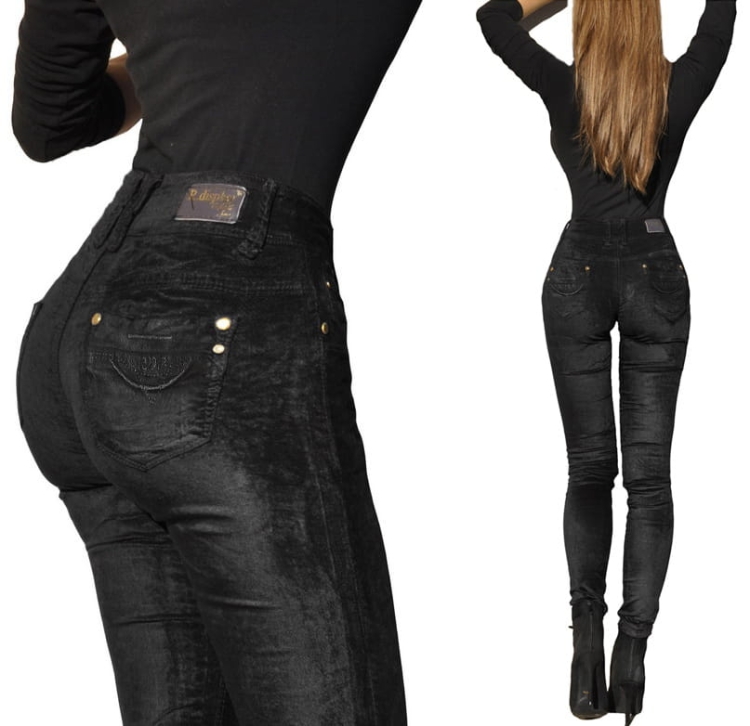 Spodnie Damskie RURKI Obcisłe Kobiece Aksamitne Welurowe  Czarne model #RD1818 na Wiosnę Lato Jesień Zimę w sklepie FASHIONAVENUE.PL