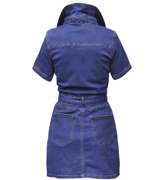 Modna Sukienka Jeansowa Szmizjerka Denim na Guziki z Kieszeniami Wiosna Lato Jesień model #JS706 Promocja w Sklepie FASHIONAVENUE.PL