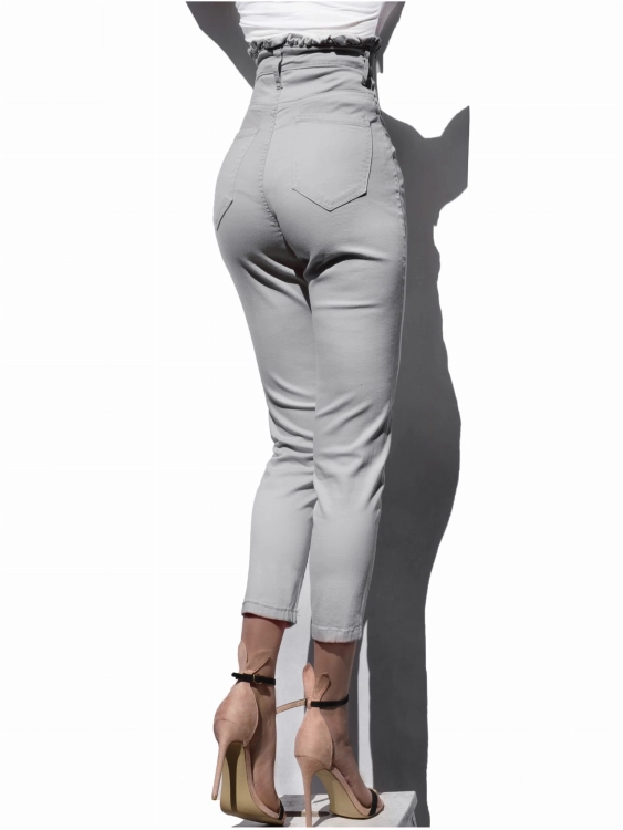Spodnie Damskie Jeans Elastyczny Denim Szare Wysoki Stan z Falbaną Rurki Kobiece model #433 na Wiosnę Lato Jesień Zimę w sklepie FASHIONAVENUE.PL