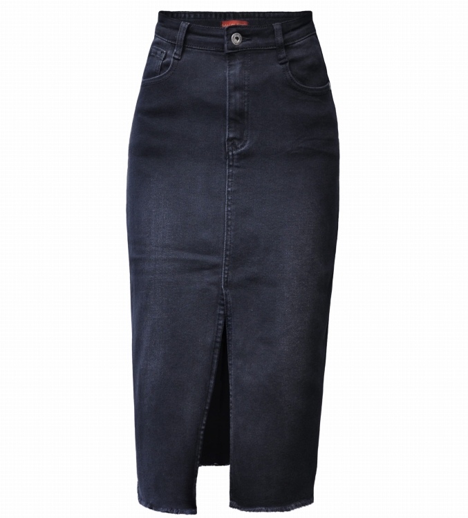 Modna Spódnica Jeans Denim Ołówkowa z Rozcięciem i Kieszeniami Wyjasniana Wiosna Lato Jesień model #03781 Promocja w Sklepie FASHIONAVENUE.PL
