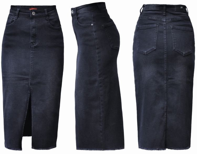 Modna Spódnica Jeans Denim Ołówkowa z Rozcięciem i Kieszeniami Wyjasniana Wiosna Lato Jesień model #03781 Promocja w Sklepie FASHIONAVENUE.PL