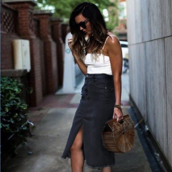 Modna Spódnica Jeans Denim Ołówkowa z Rozcięciem i Kieszeniami Wyjasniana Wiosna Lato Jesień model #03781 Promocja w Sklepie FASHIONAVENUE.PL