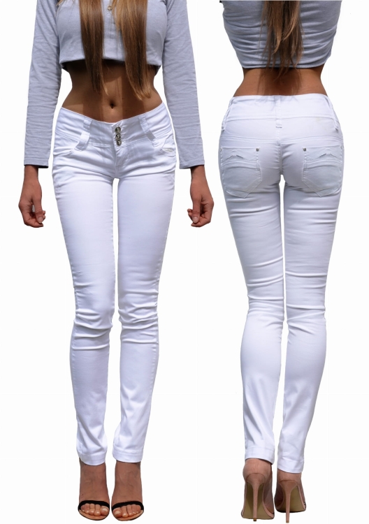 Spodnie Damskie Jeans Denim Białe Dopasowane Rurki Kobiece model TR-0355 na Wiosnę Lato Jesień w sklepie FASHIONAVENUE.PL