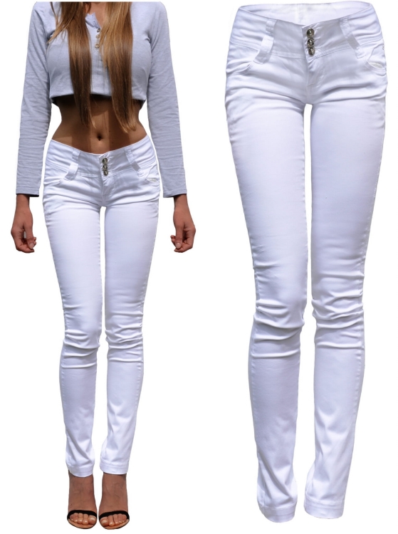 Spodnie Damskie Jeans Denim Białe Dopasowane Rurki Kobiece model TR-0355 na Wiosnę Lato Jesień w sklepie FASHIONAVENUE.PL